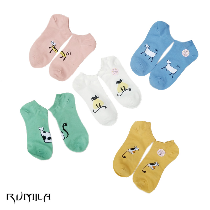 Ankle Sock Low Cut - 고양이 따뜻한 편안한 코튼 대나무 섬유